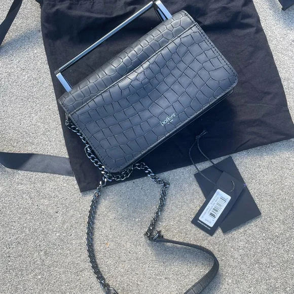 NWT Btokier Lennox Small Croc-Embossed Leather Crossbody in Black - Picture 3 of 8